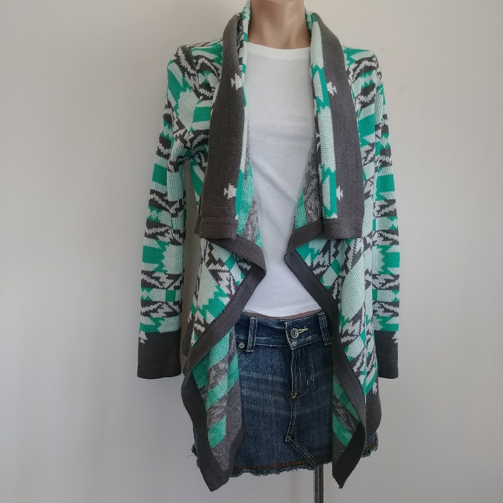 B Sharp Cardigan Fuzzy Tribal Print Mohair Sweater